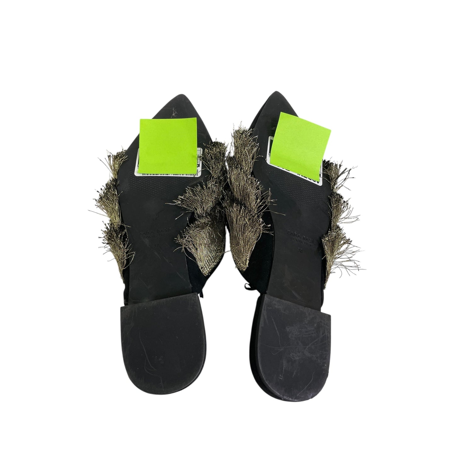 Shoes Flats By Zara Basic In Black & Gold, Size:7.5