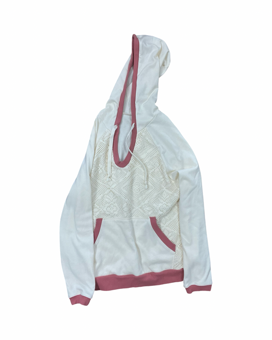 Sweatshirt Hoodie By Clothes Mentor In Cream & Pink, Size:M