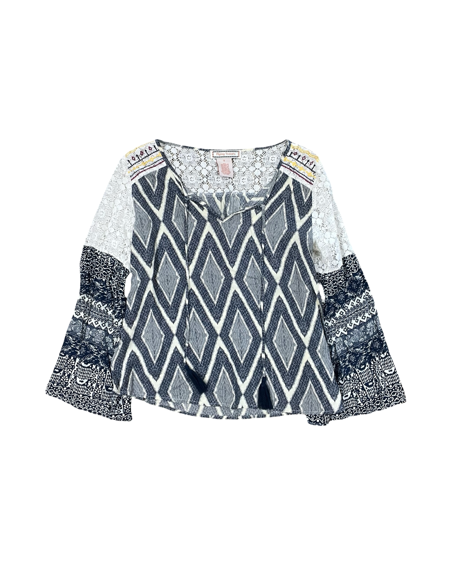 Top Ls By Flying Tomato In Blue & Cream, Size:S
