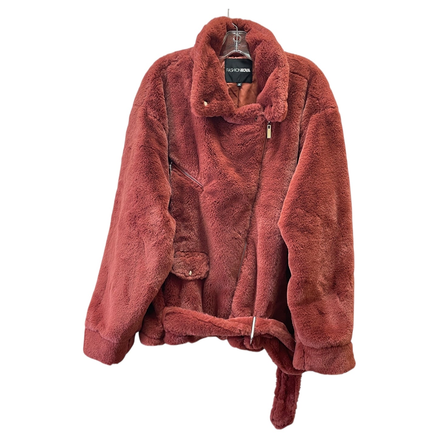 Coat Faux Fur & Sherpa By Fashion Nova In Orange, Size:3X