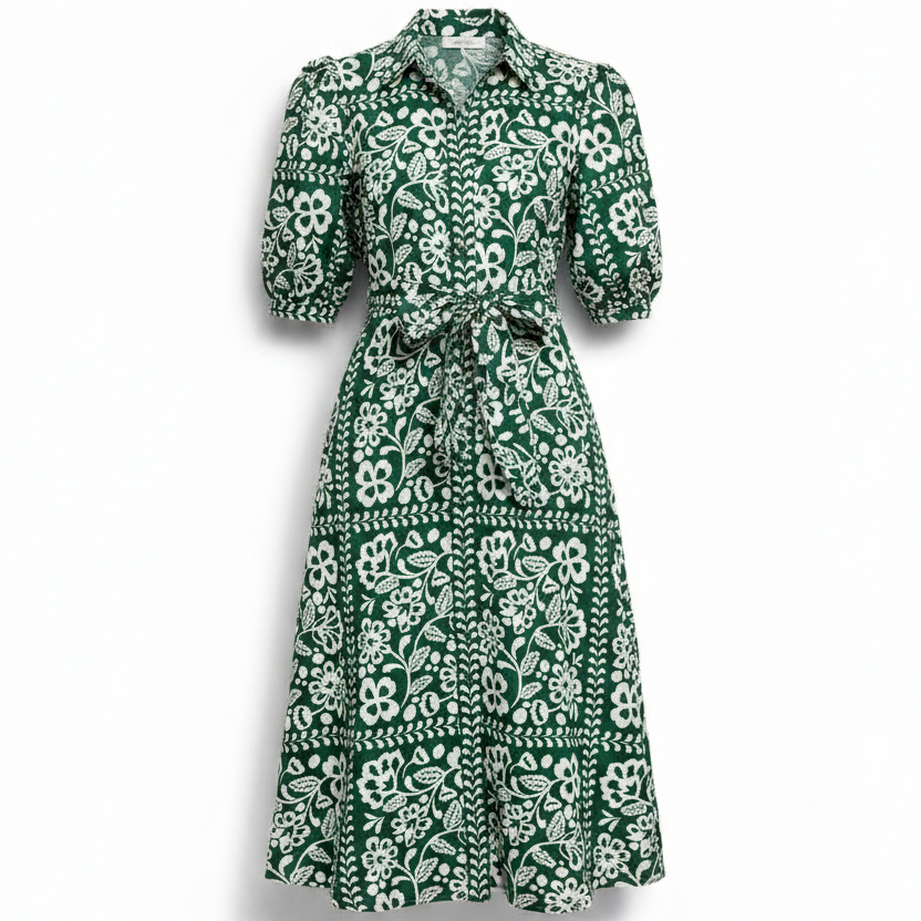 Elbow Sleeve Floral Print Maxi Dress By Crown And Ivy In Green & White, Size: XL