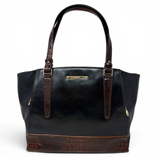 Asher Zip-Top Tote In Tri Texture Leather Designer By Brahmin, Size: Large