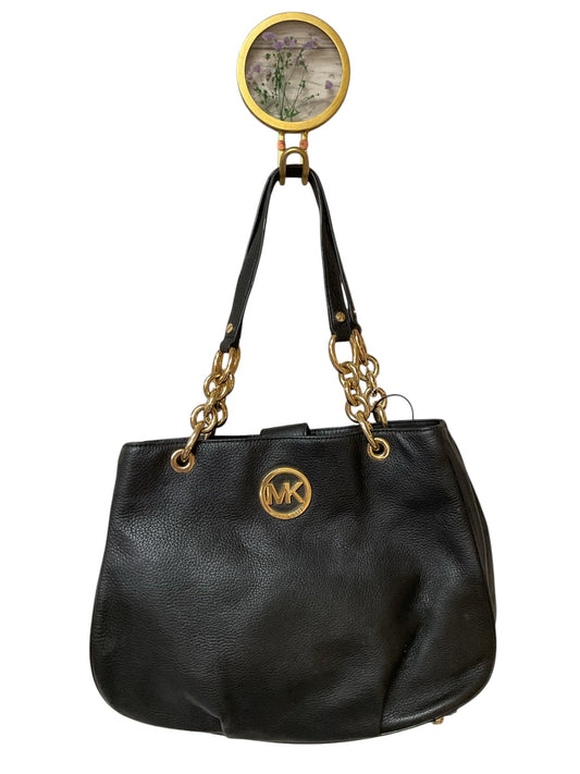 Crossbody Designer By Michael Kors In Black & Gold, Size:Medium
