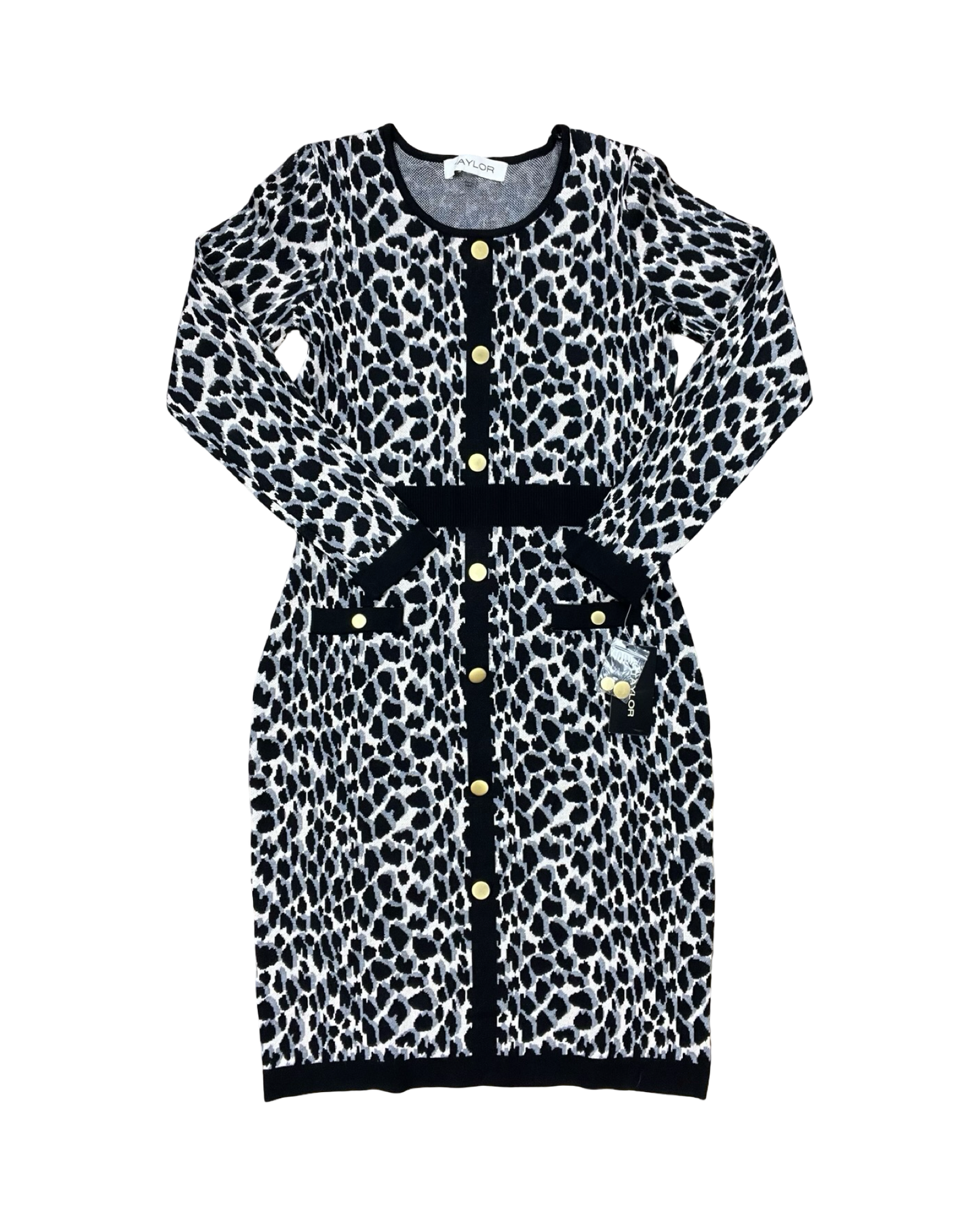 Dress Casual Midi By Taylor In Black & Cream, Size:M