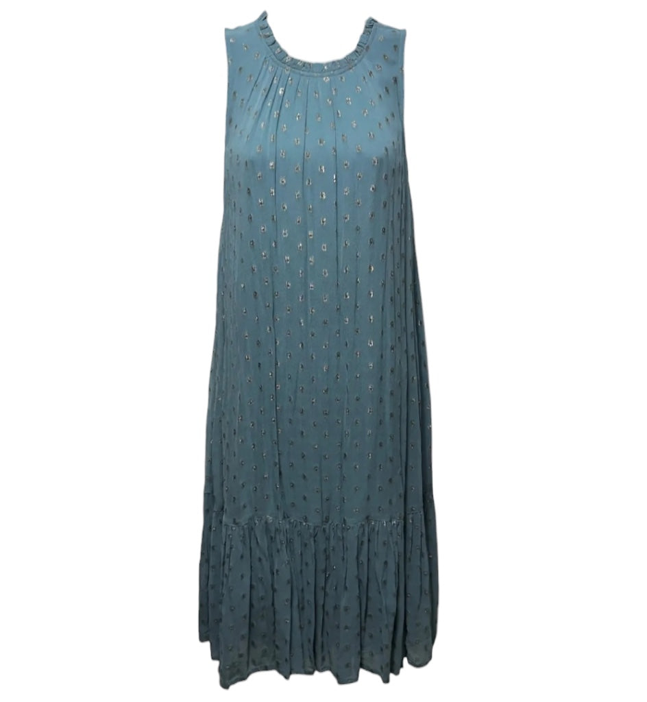 Dress Casual Midi By Anthropologie In Blue & Gold, Size: XS