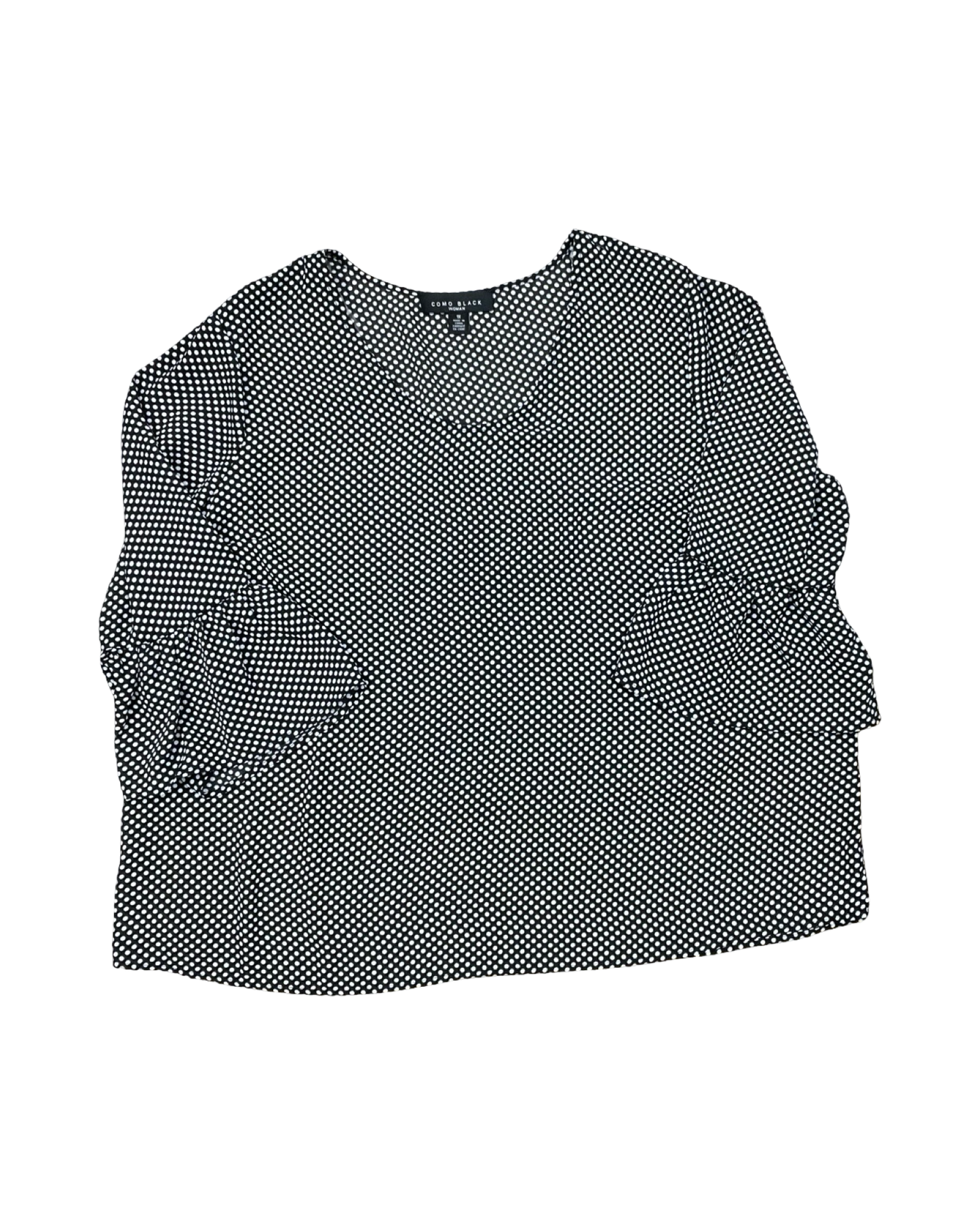 Top 3/4 Sleeve By Como Black In Black & White, Size:1X