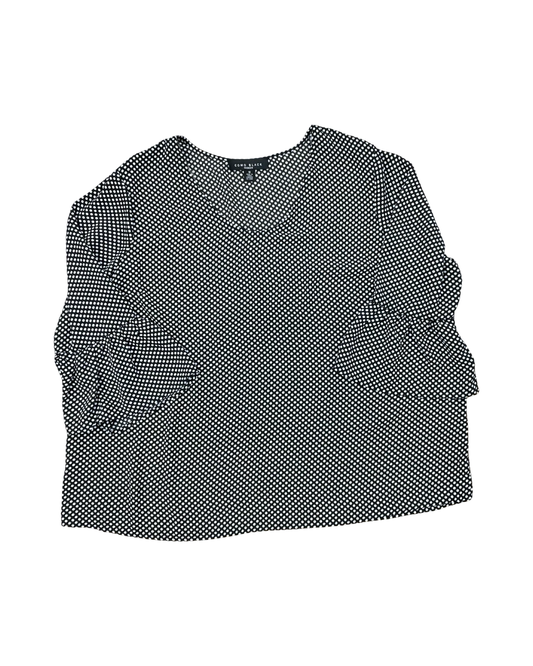 Top 3/4 Sleeve By Como Black In Black & White, Size:1X