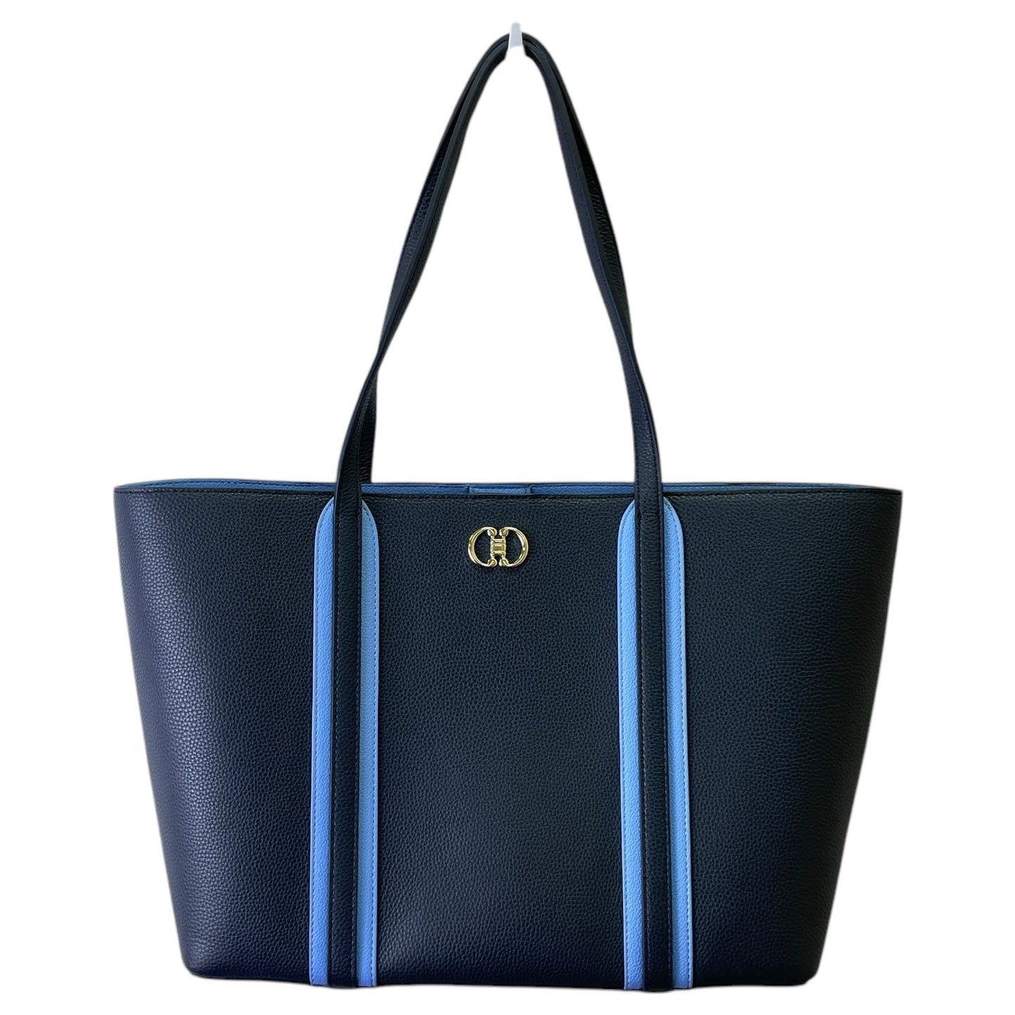 Tote Leather By Talbots In Black & Blue, Size:Large