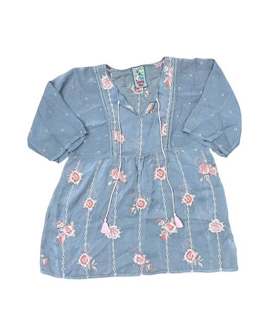 Top 3/4 Sleeve Designer By Johnny Was In Blue, Size:Xs