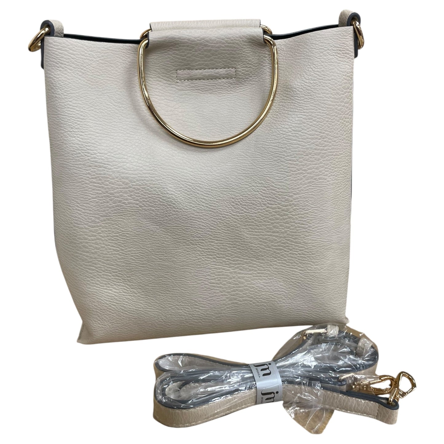 Handbag Leather By JN In Cream, Size:Medium