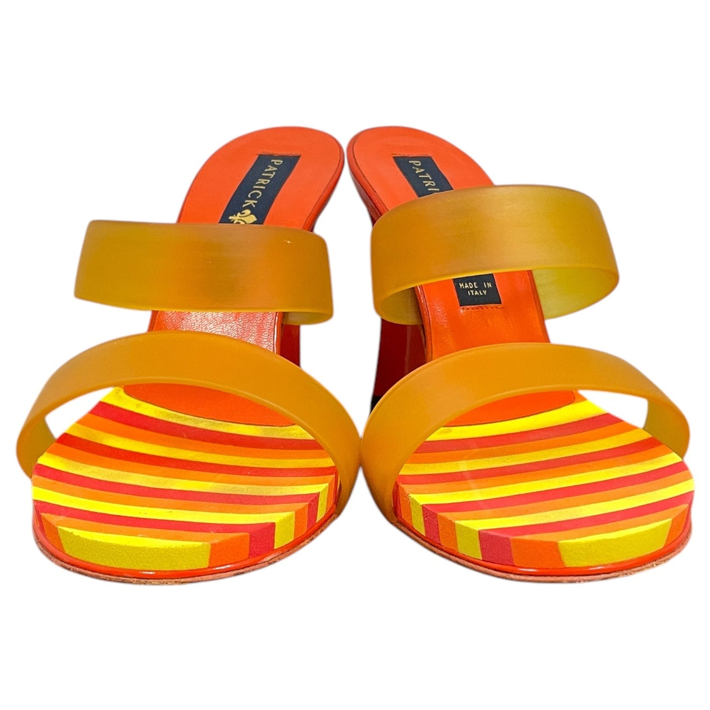 SANDALS HEELS BLOCK by  Patrick Cox In ORANGE & YELLOW, Size: 8.5