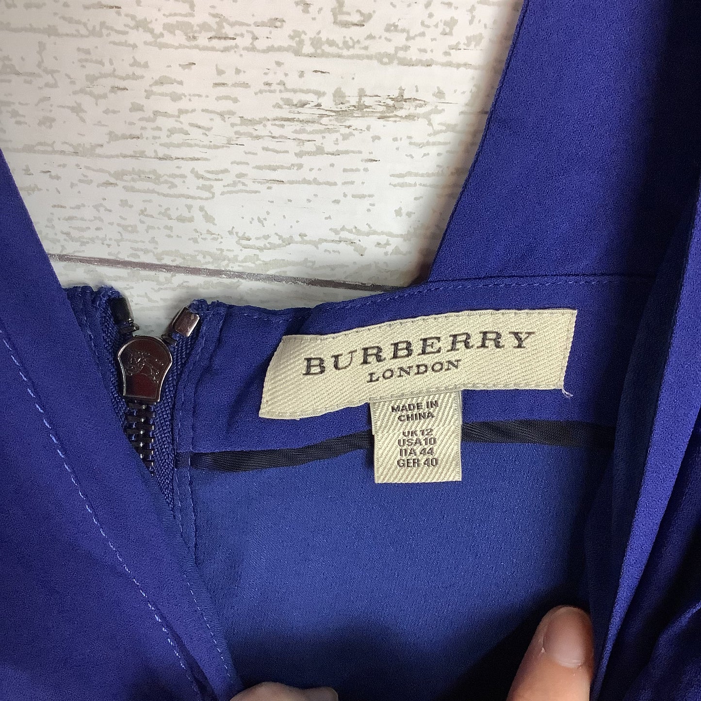 Dress Luxury Designer By Burberry In Navy, Size: 10