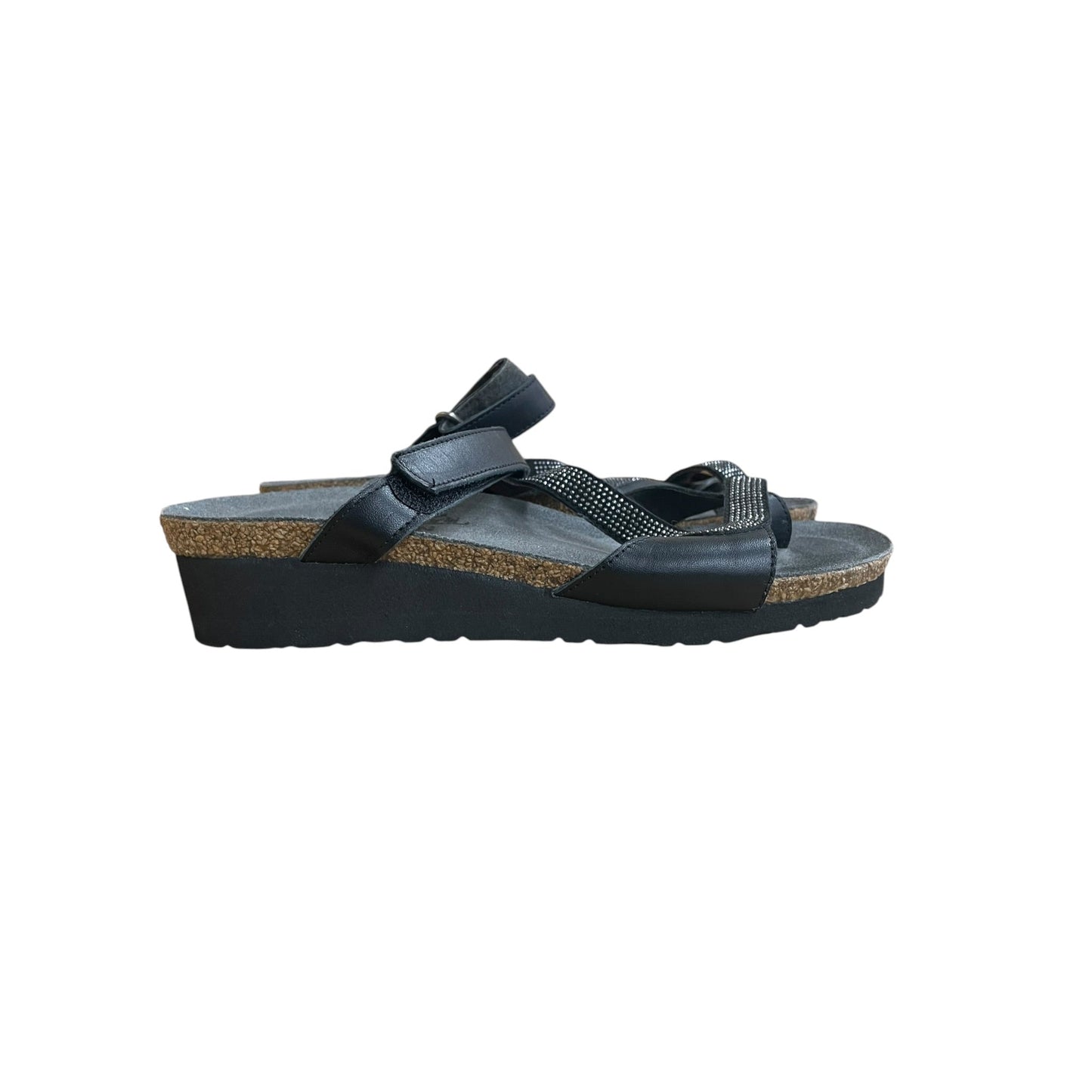 Sandals Heels Wedge By Naot In Black & Silver, Size:7