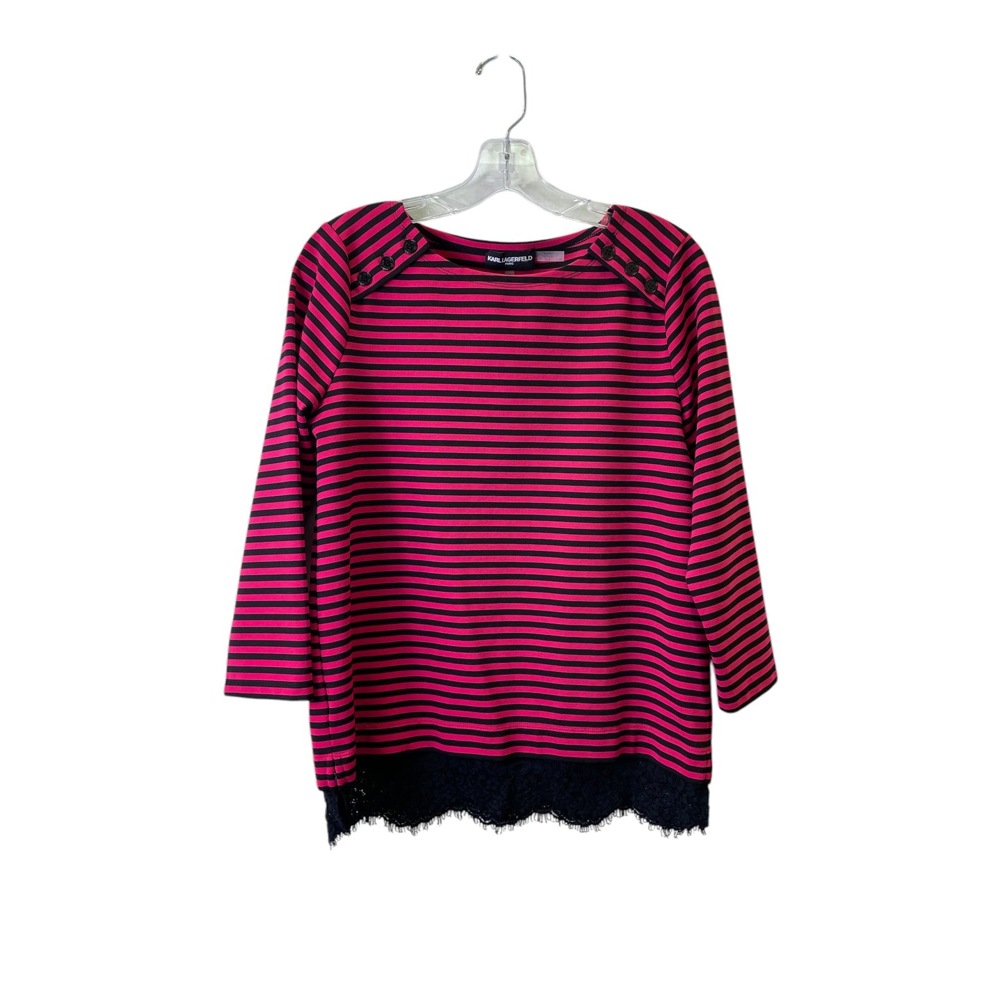 Top Ls Designer By Karl Lagerfeld In Black & Pink, Size:S