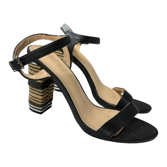 Sandals Heels Block By Modern Rush In Black & Tan, Size:8.5