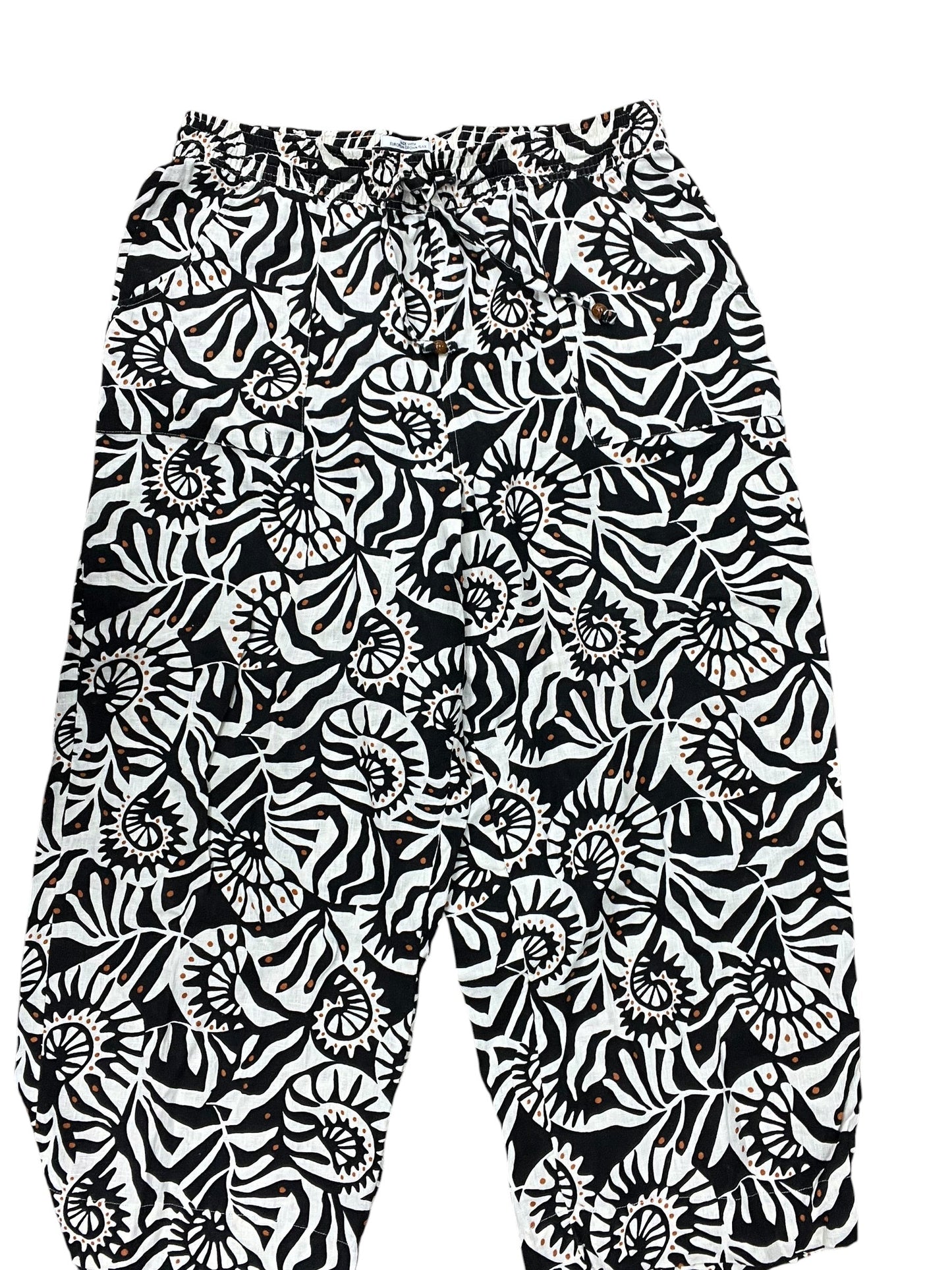Pants Linen By Nicole By Nicole Miller In Black & Cream, Size:Xl