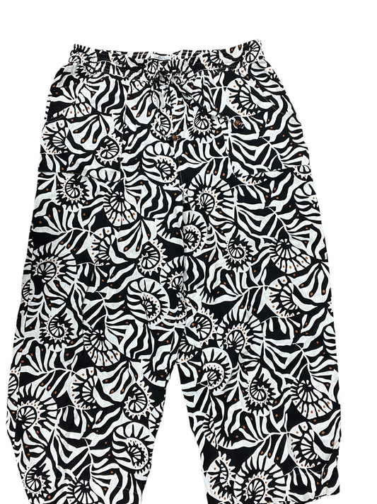Pants Linen By Nicole By Nicole Miller In Black & Cream, Size:Xl