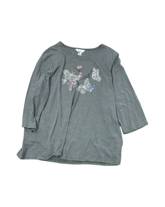 Top 3/4 Sleeve By Cj Banks In Green, Size:1X