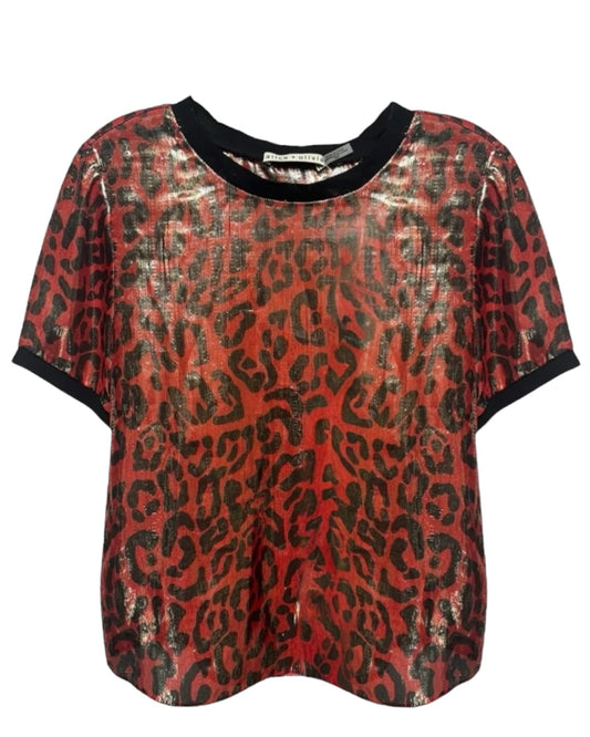 Piera Leopard Print Silk Blend Tee Designer By Alice + Olivia In Animal Print, Size: M