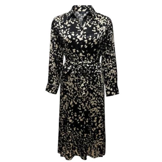 Tie-Waist Midi Shirtdress By Banana Republic In Black & Cream, Size: XL