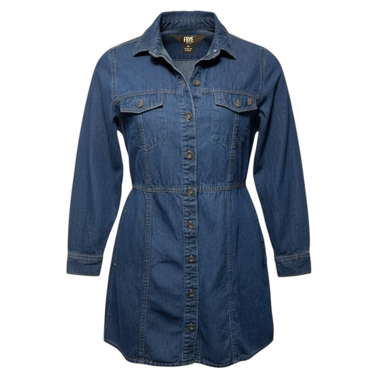 Denim Long Sleeve Mini Dress Designer By Frye In Blue, Size: M