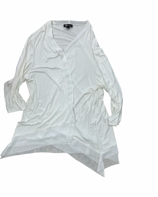 Cardigan By Ab Studio In White, Size:2X