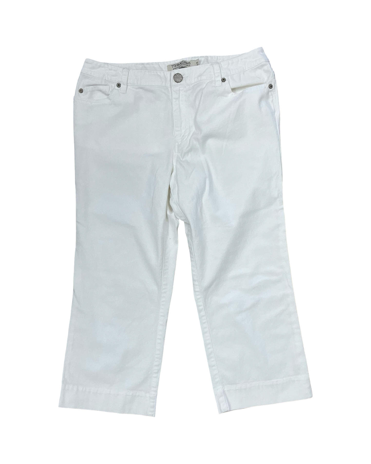 Jeans Cropped By Tribal In White Denim, Size:10
