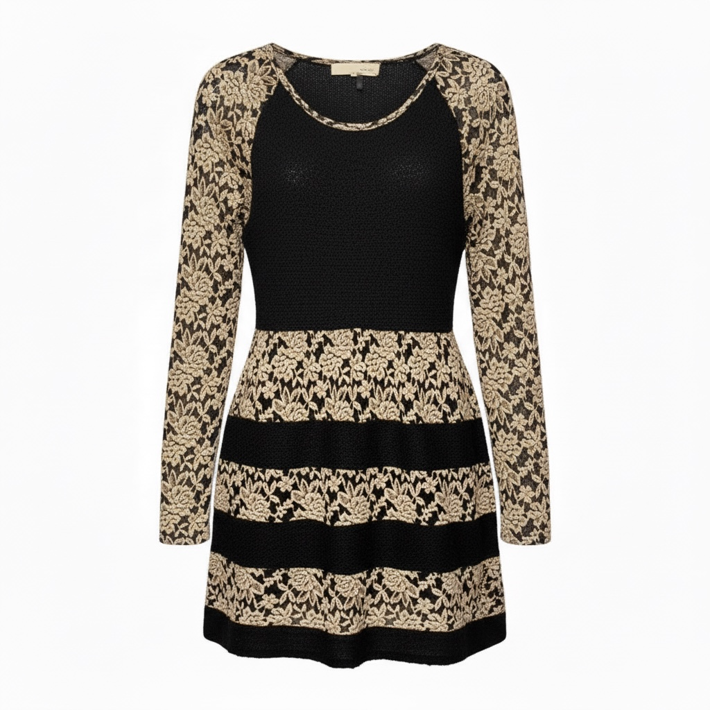 Floral Lace Knit Top Long Sleeve By A’reve X Anthropologie In Black & Tan, Size: L