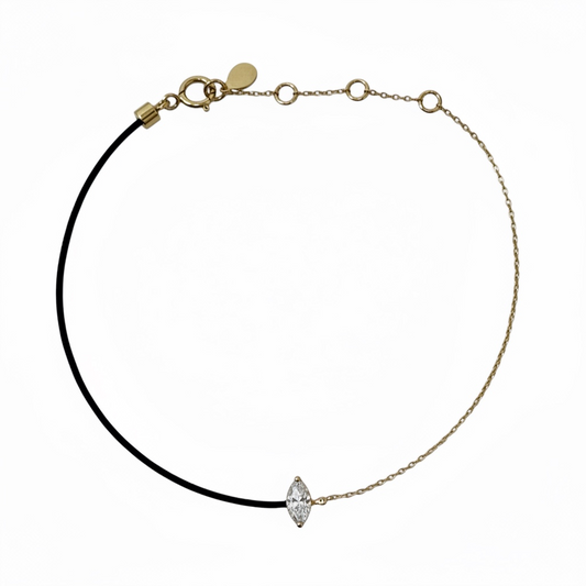 14k Fancy Marquis Diamond 0.15Ct Chain/Silk Cord Bracelet By 770 Fine Jewelry