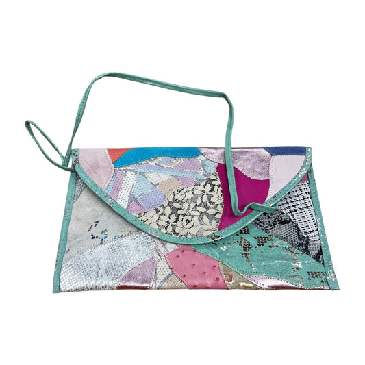 Clutch Leather By Luis Alexander In Aqua, Size:Large