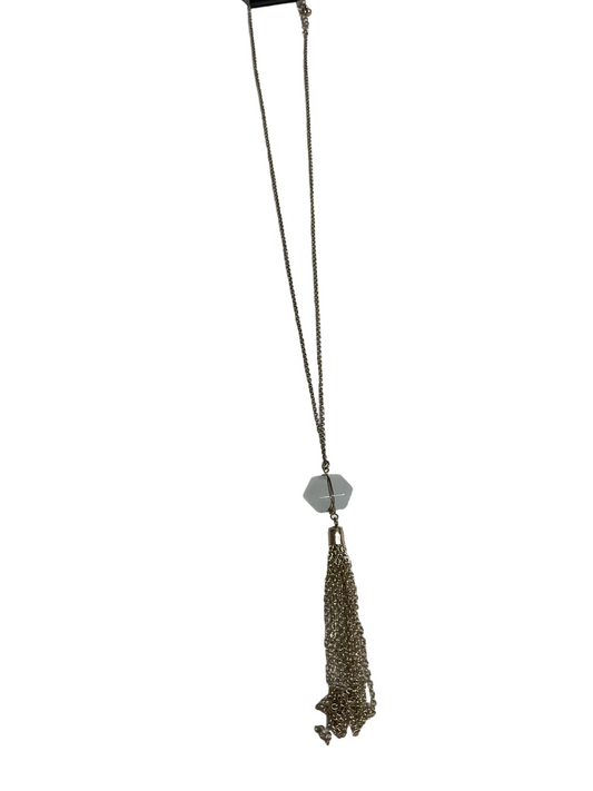Necklace Lariat & Y-Drop By Clothes Mentor In Gold & White