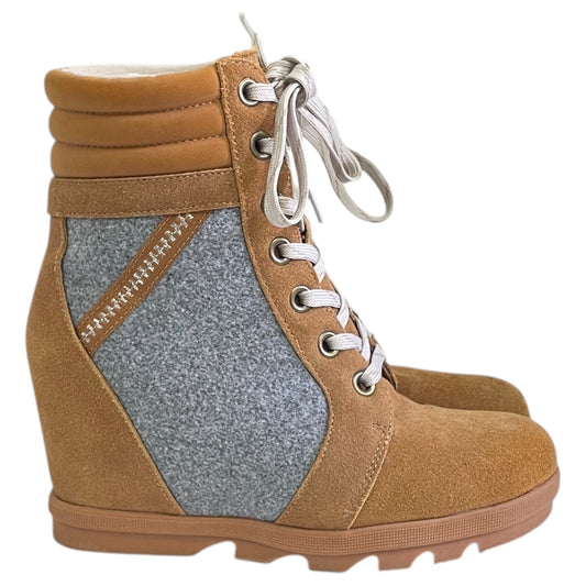 Boots Ankle Heels By Serra In Grey & Tan, Size:7