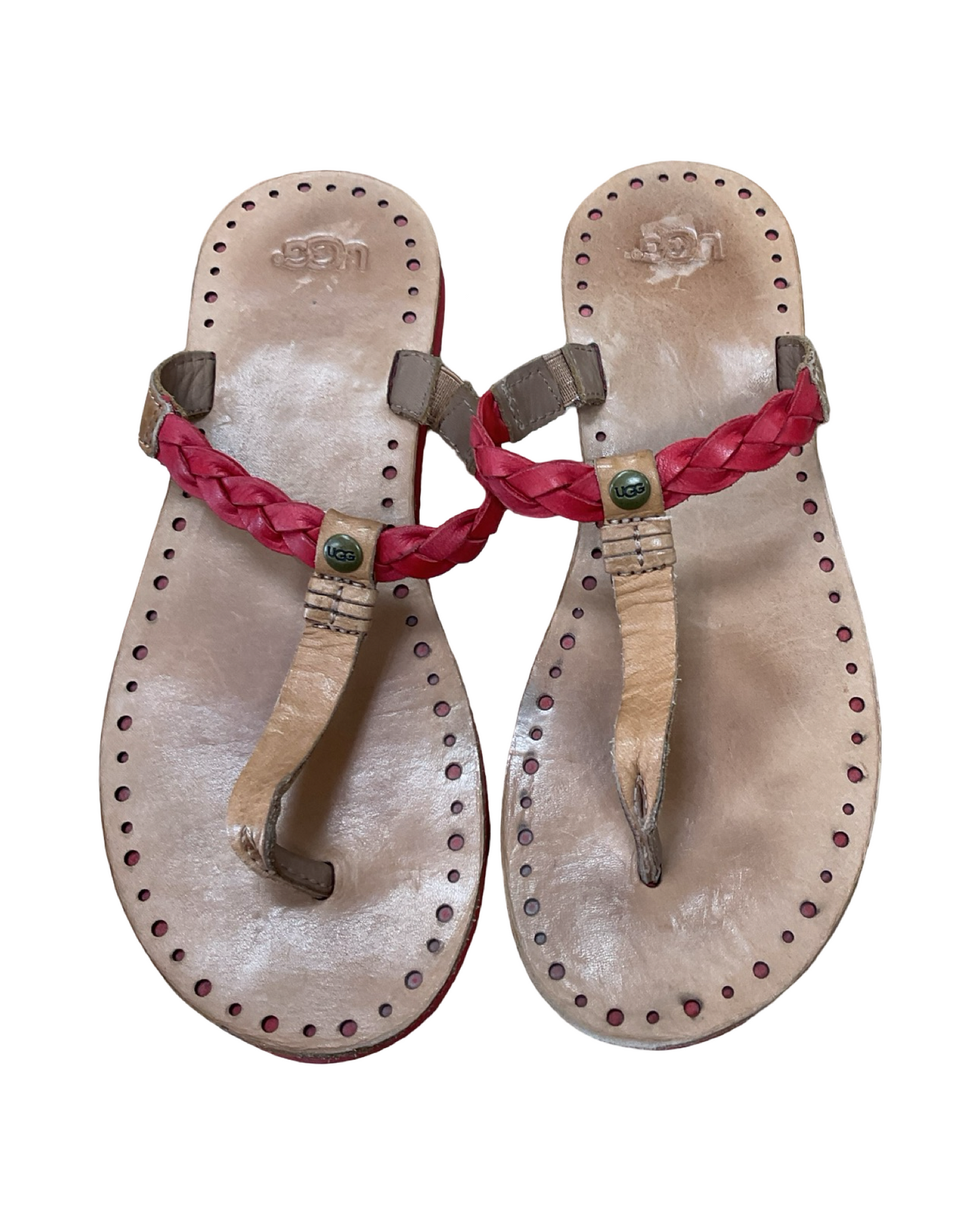 Sandals Flip Flops By Cma In Red & Tan, Size:7
