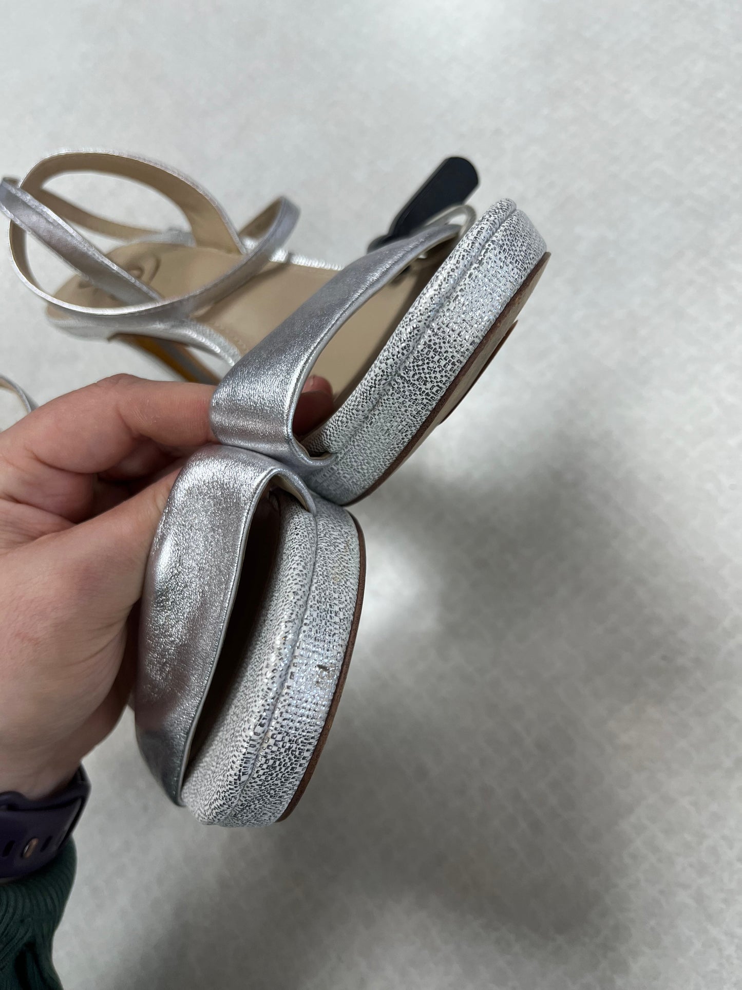 Sandals Heels Stiletto By Sam Edelman In Silver, Size:9.5