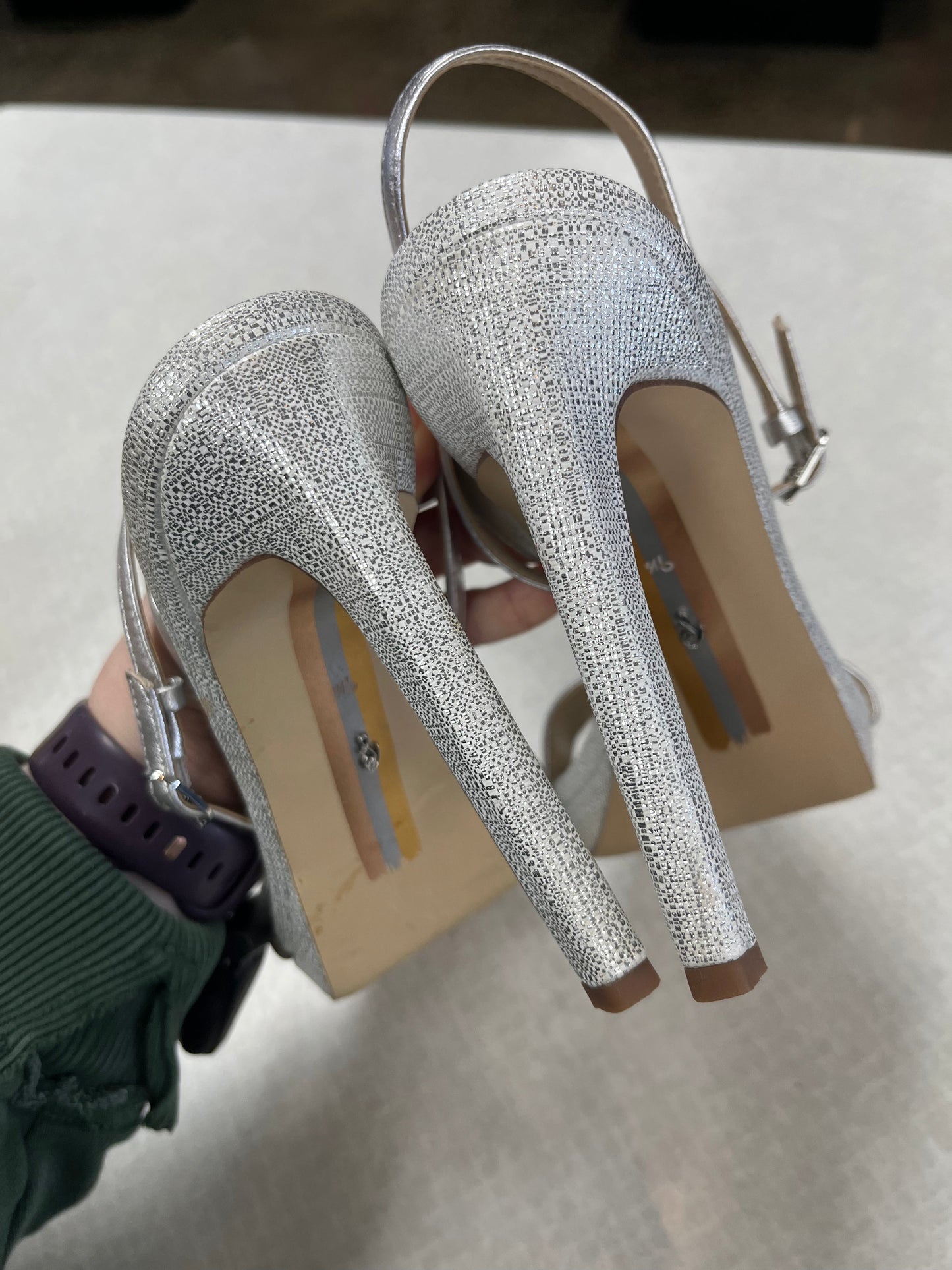 Sandals Heels Stiletto By Sam Edelman In Silver, Size:9.5