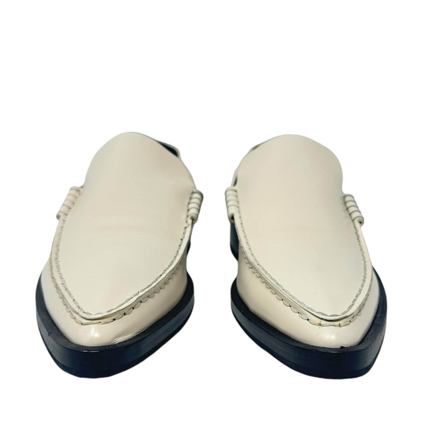 Moccasino Pointed Toe Leather Loafers Luxury Designer By Jil Sander In Bone, Size: 6