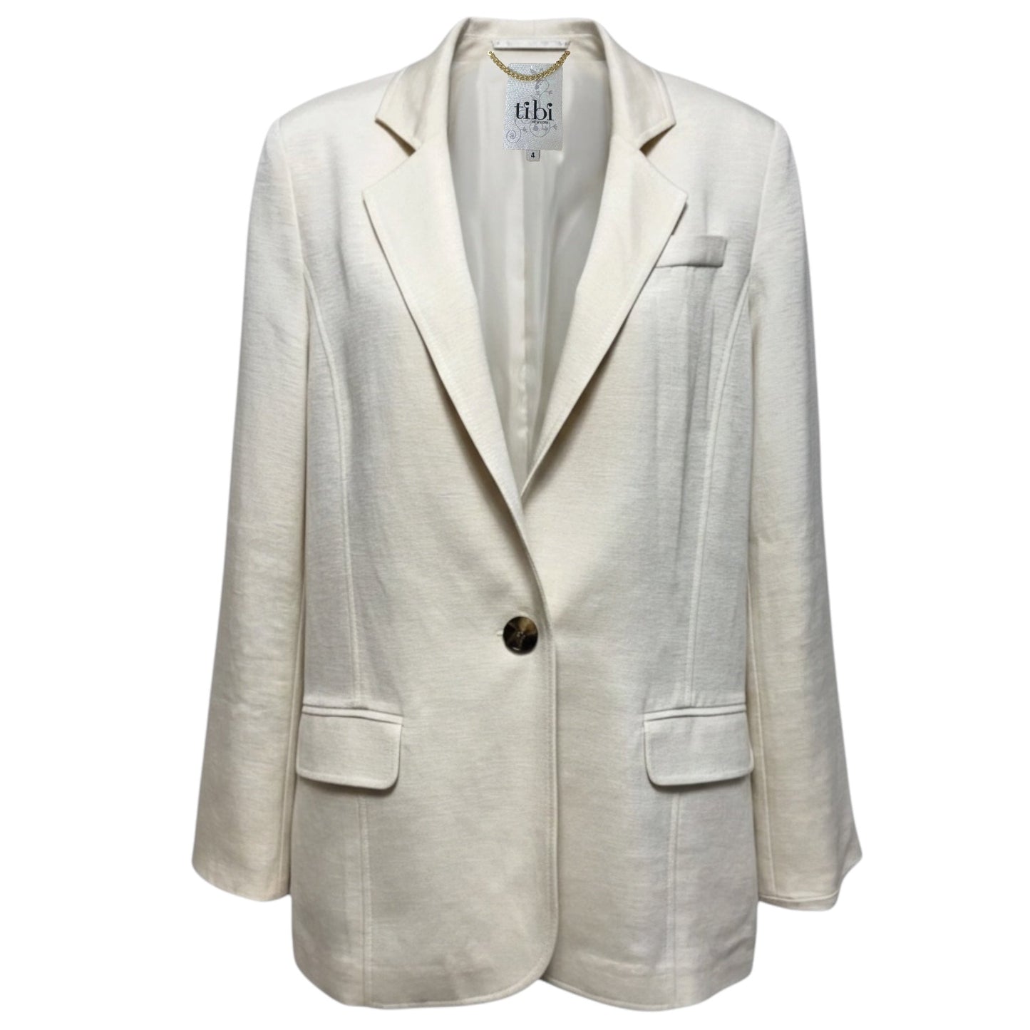 Liam Silk & Linen Boyfriend Blazer By Tibi In Cream, Size: 4