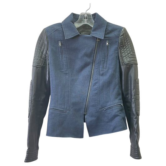 Jacket Moto Leather By Bcbg In Blue Denim, Size:Xs