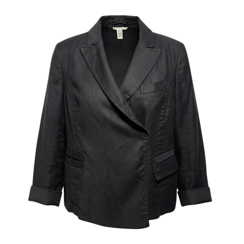 Linen Blend Blazer Jacket Designer By Diane Von Furstenberg In Black, Size: 2