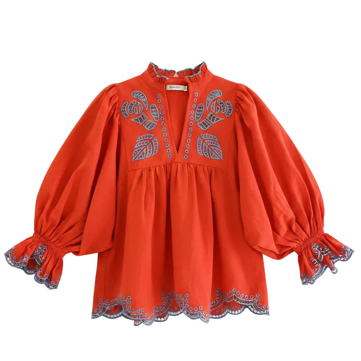 High Neck Top Short Sleeve By Never A Wallflower In Red/Orange, Size: M