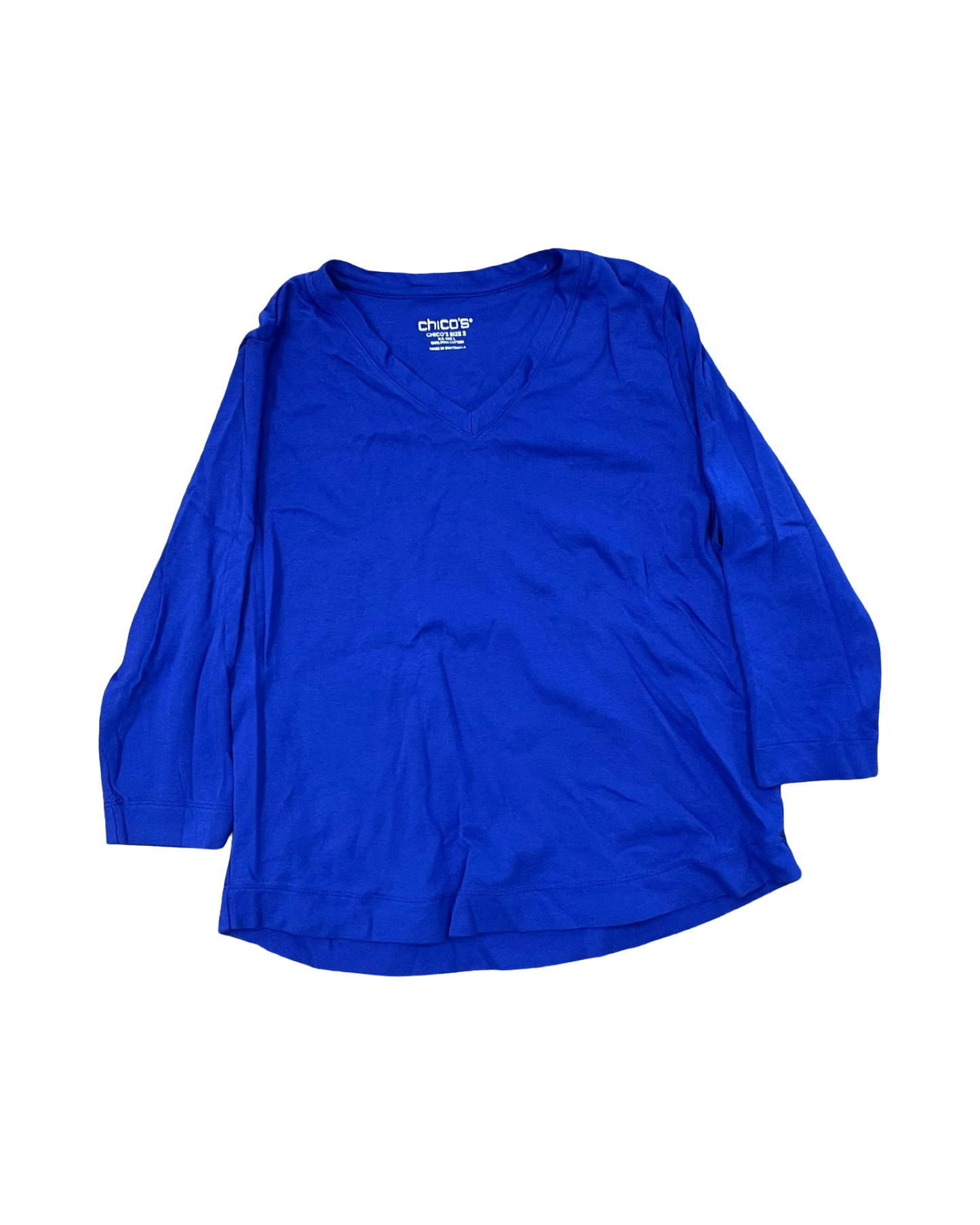 Top 3/4 Sleeve Basic By Chicos In Blue, Size:L