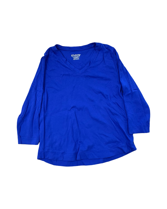 Top 3/4 Sleeve Basic By Chicos In Blue, Size:L