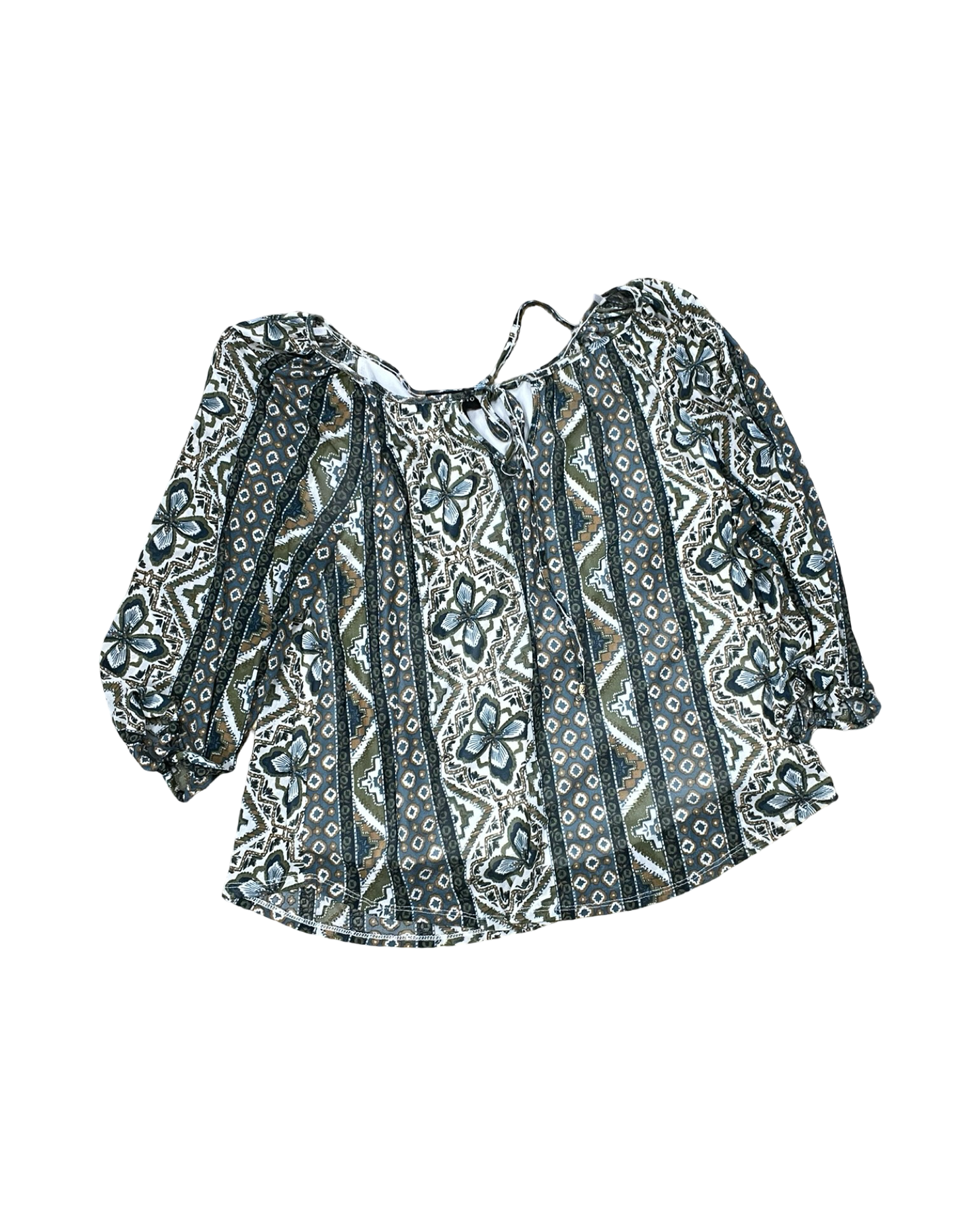 Top 3/4 Sleeve By In Studio In Green & White, Size:Mp