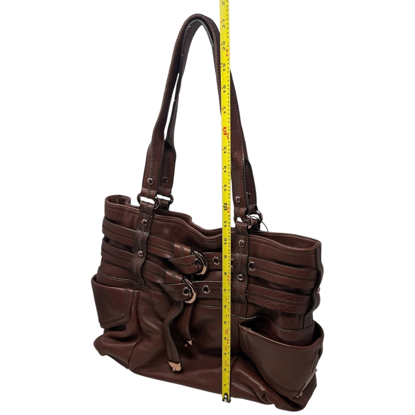 Double Buckle Leather Tote By B. Makowsky, Size: Medium
