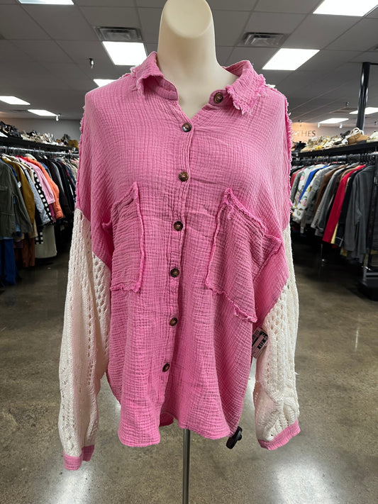 Top Ls By Pol In Pink & White, Size:S