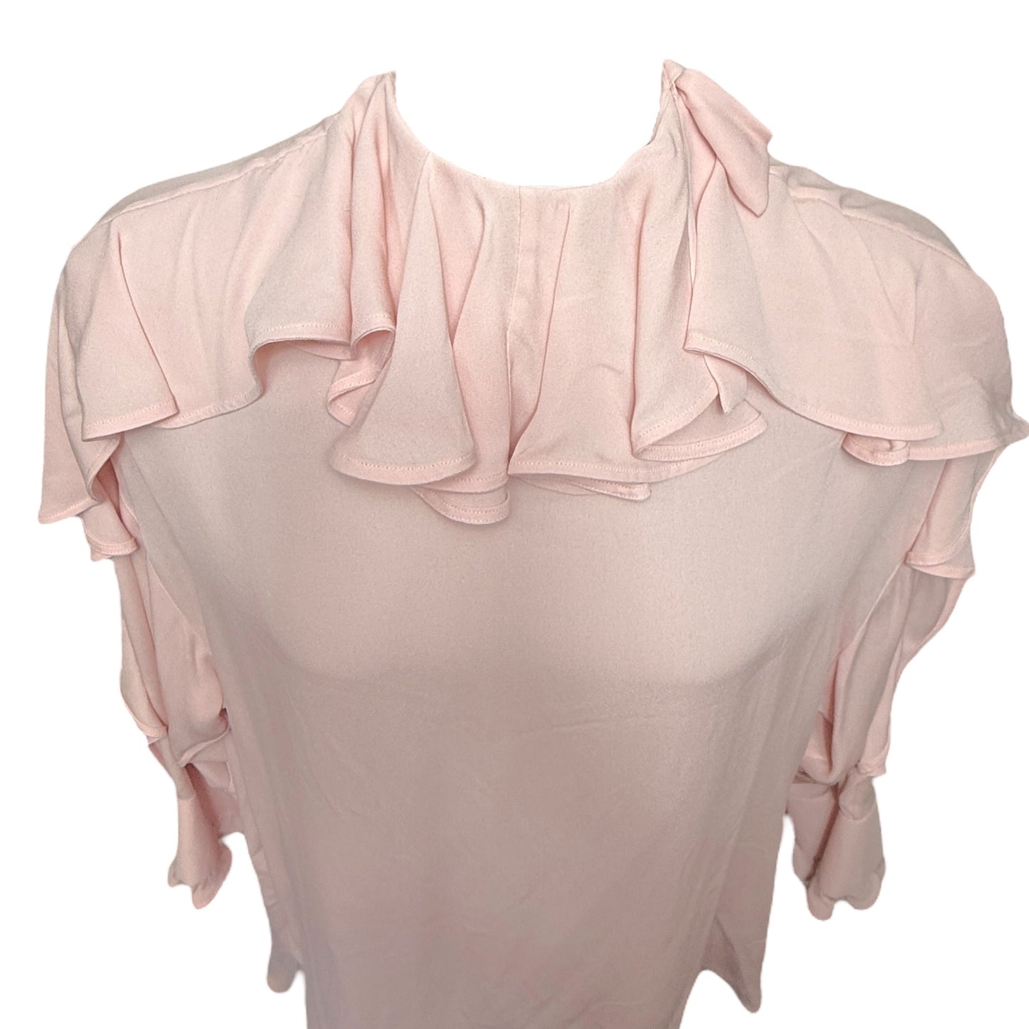 Ruffled Silk Crépe de Chine Mini Dress Luxury Designer By Valentino Garavani In Pink, Size: US 8/IT 44