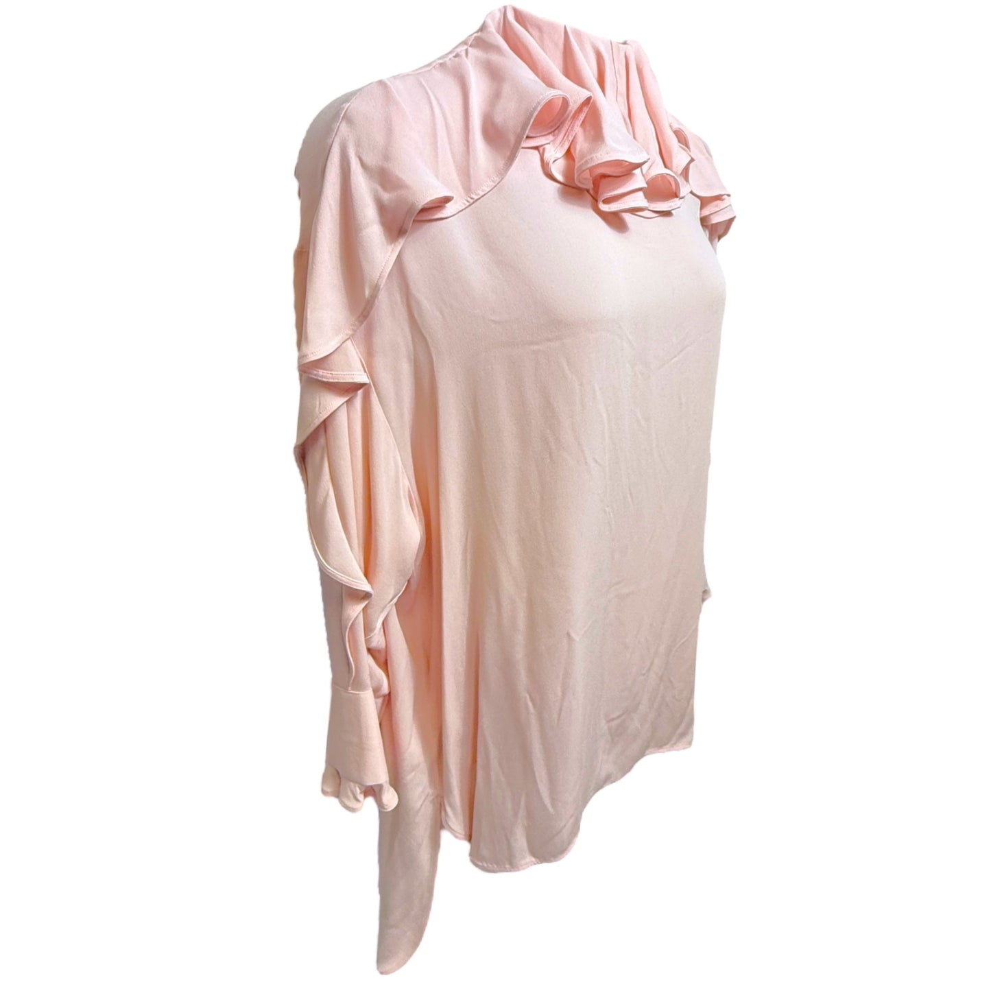 Ruffled Silk Crépe de Chine Mini Dress Luxury Designer By Valentino Garavani In Pink, Size: US 8/IT 44