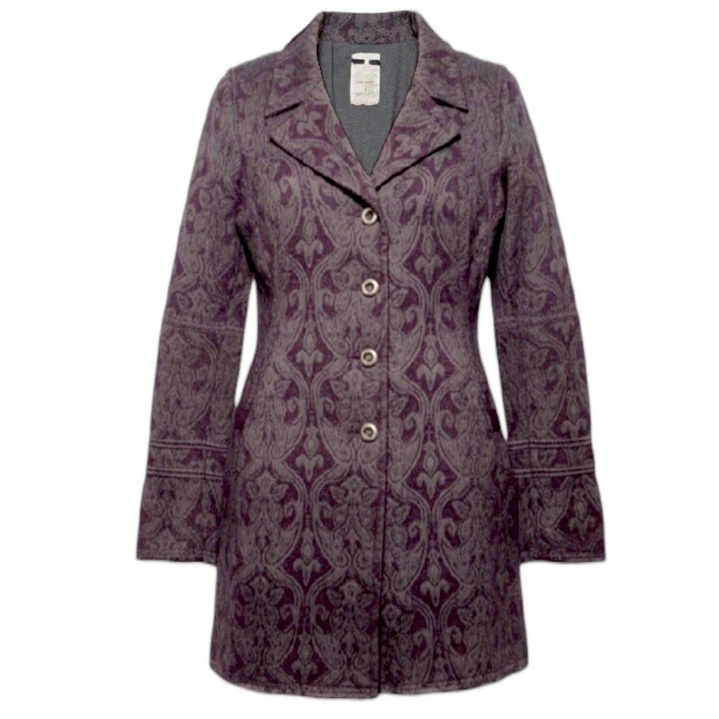 Vintage Brocade Tapestry Coat By Free People In Grey & Purple, Size: 6
