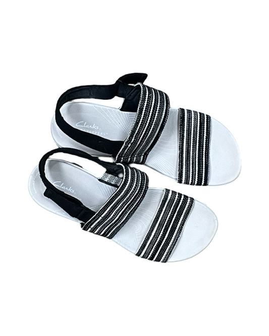 Sandals Flats By Clarks In Black & Cream, Size:7.5