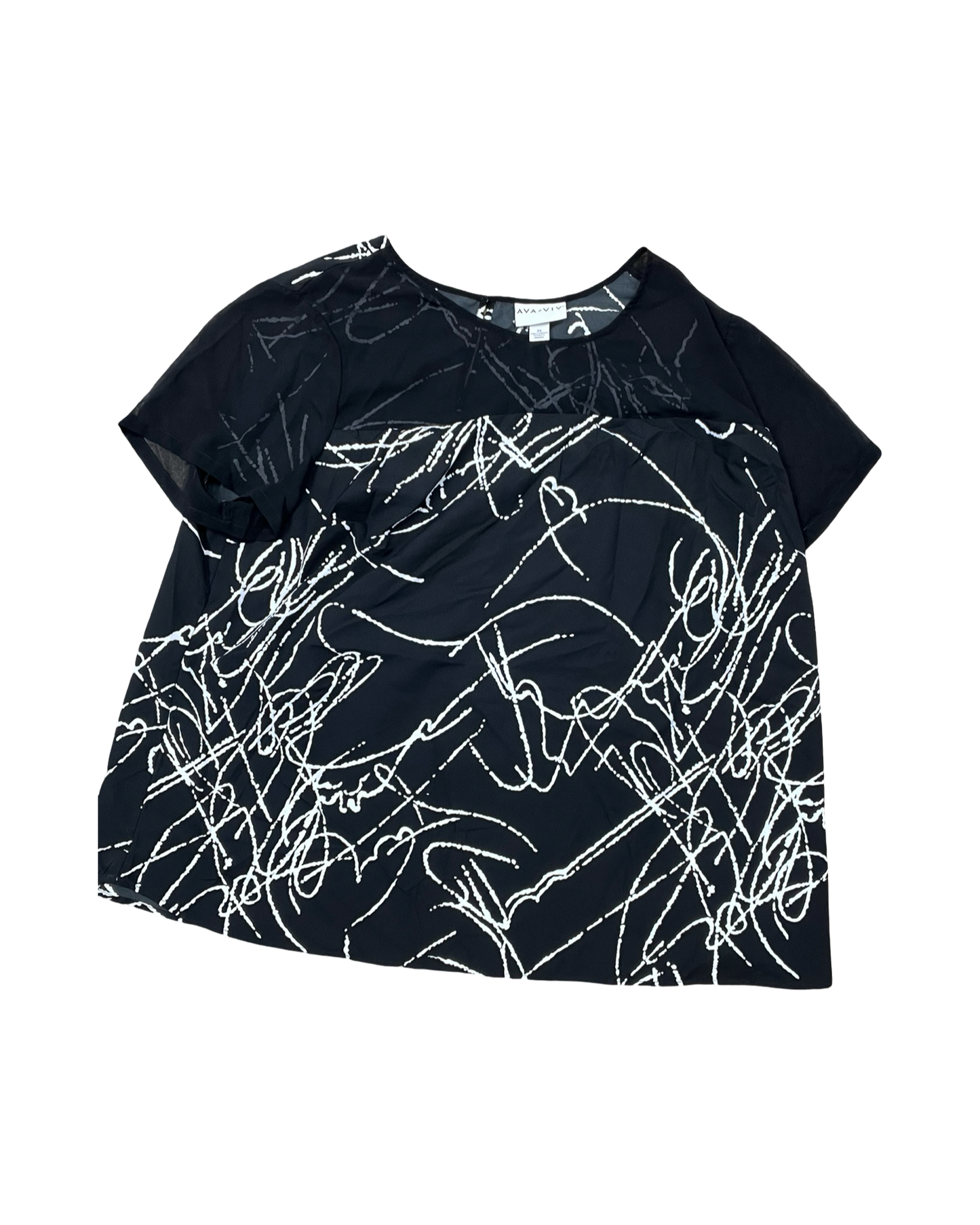 Blouse Ss By Ava & Viv In Black & White, Size:3X